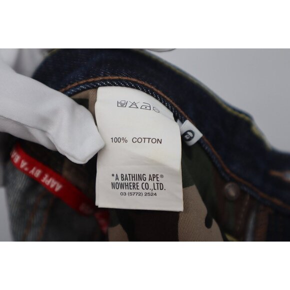 Aape by A Bathing Ape Loose 43X31 Men Indigo Garment Fly Button Camo Back Pocket - Picture 5 of 16